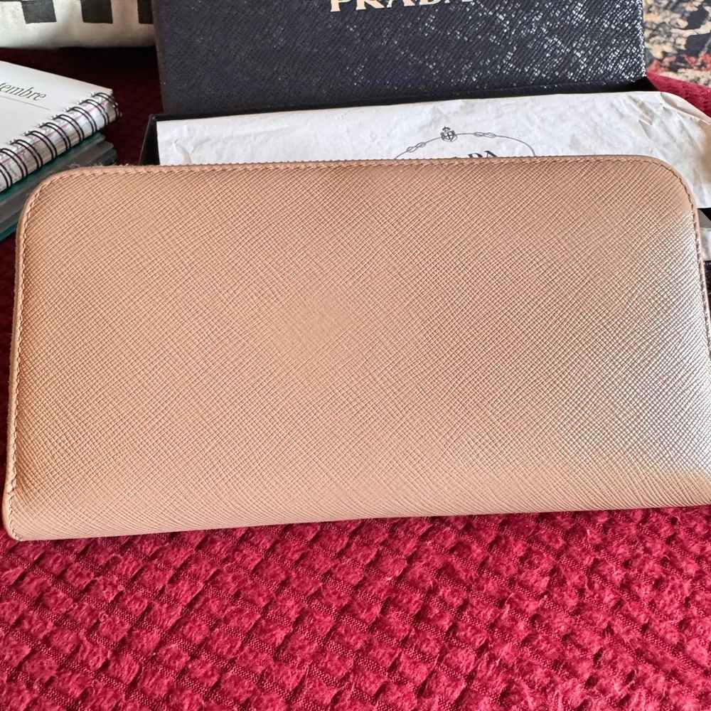 Prada Saffiano Leather Beige/Tan Large Zip Around Wallet w/Original Box - Picture 6 of 10